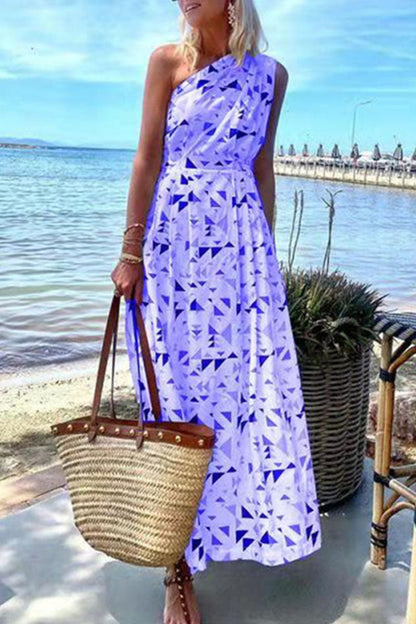 Vestidos de moda con estampado bohemio de patchwork, de un solo hombro y corte A (3 colores)