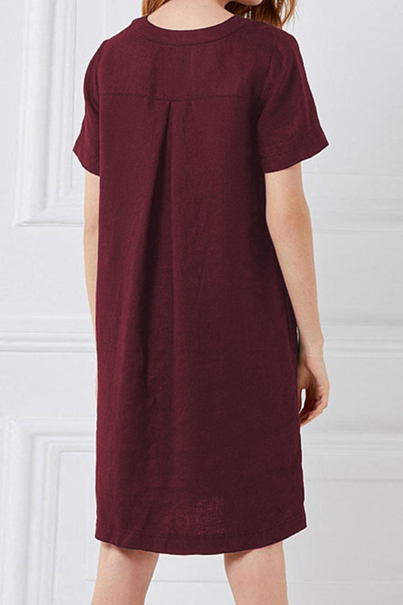 Vestidos casuales de moda con cuello redondo, de patchwork liso y corte A (4 colores)