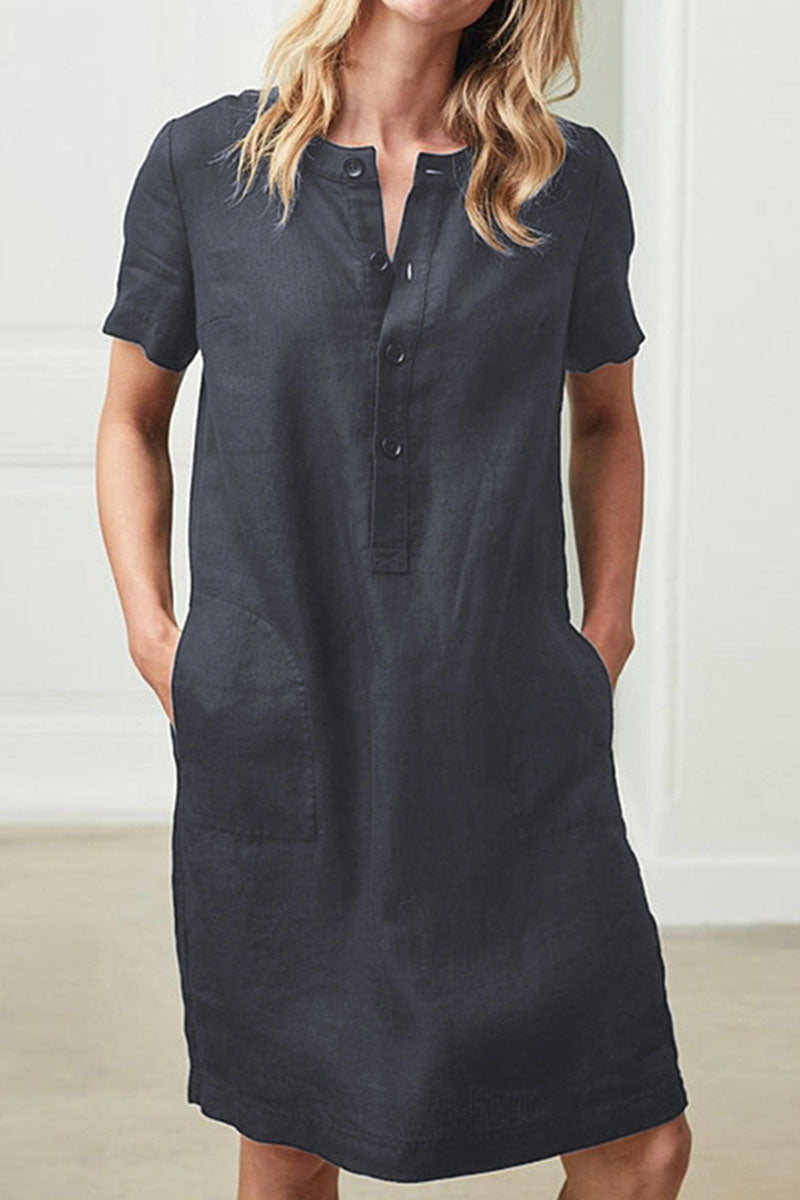 Vestidos casuales de moda con cuello redondo, de patchwork liso y corte A (4 colores)