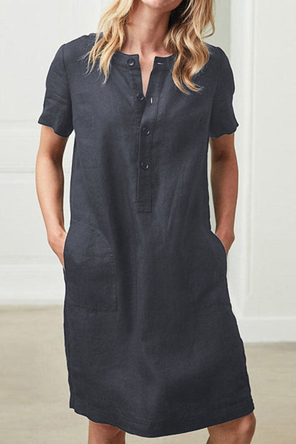 Vestidos casuales de moda con cuello redondo, de patchwork liso y corte A (4 colores)