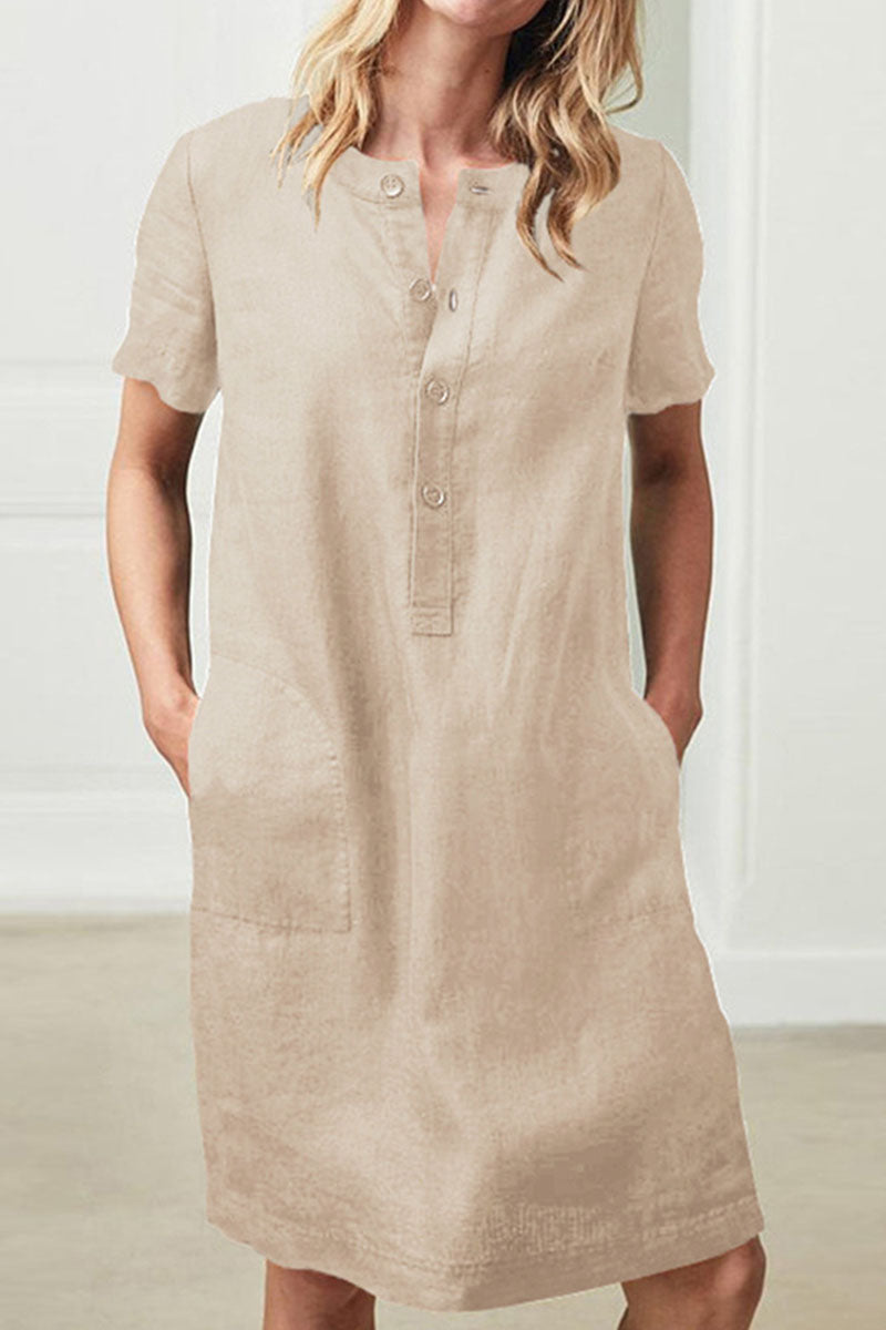 Vestidos casuales de moda con cuello redondo, de patchwork liso y corte A (4 colores)