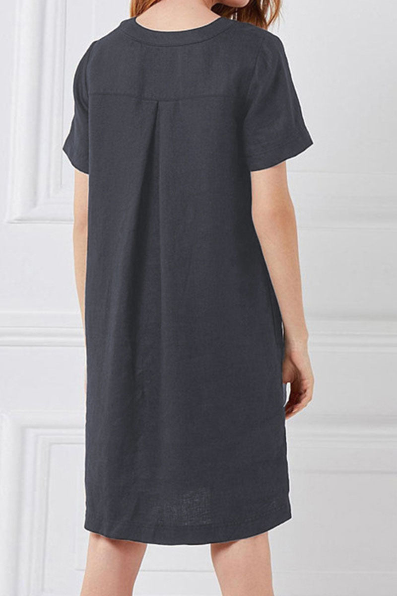 Vestidos casuales de moda con cuello redondo, de patchwork liso y corte A (4 colores)
