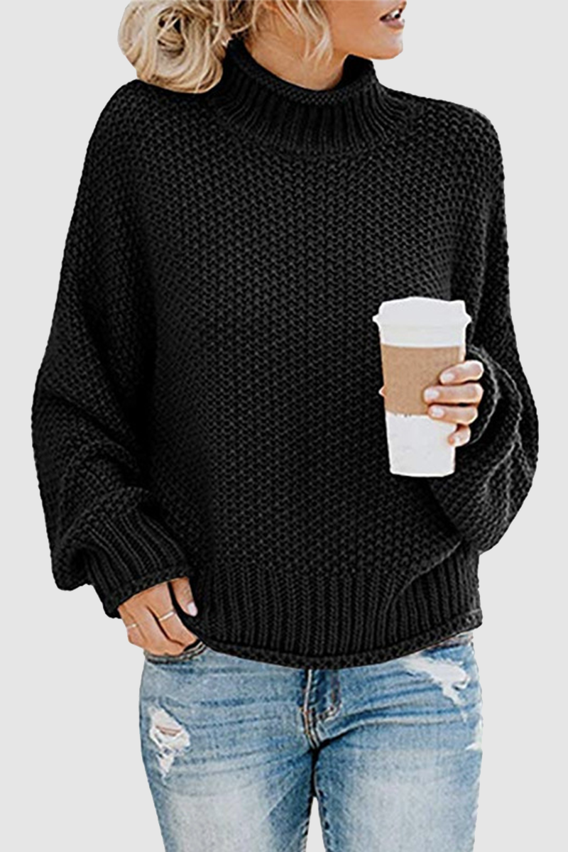 Suéteres casuales de cuello alto con parches sólidos (11 colores)