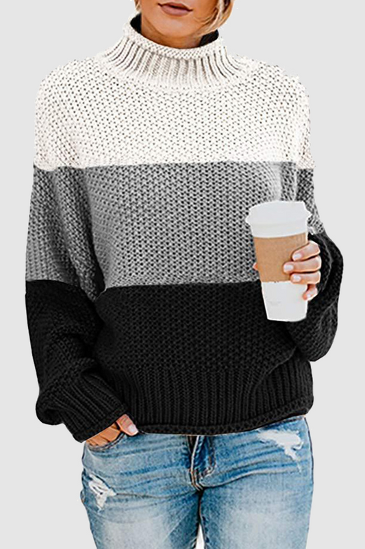Suéteres casuales de cuello alto con patchwork en contraste (7 colores)