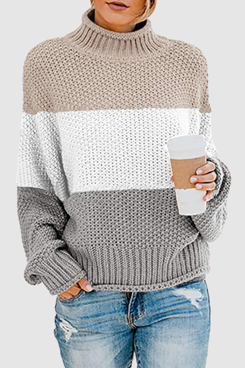 Suéteres casuales de cuello alto con patchwork en contraste (7 colores)