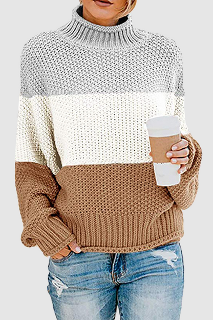 Suéteres casuales de cuello alto con patchwork en contraste (7 colores)