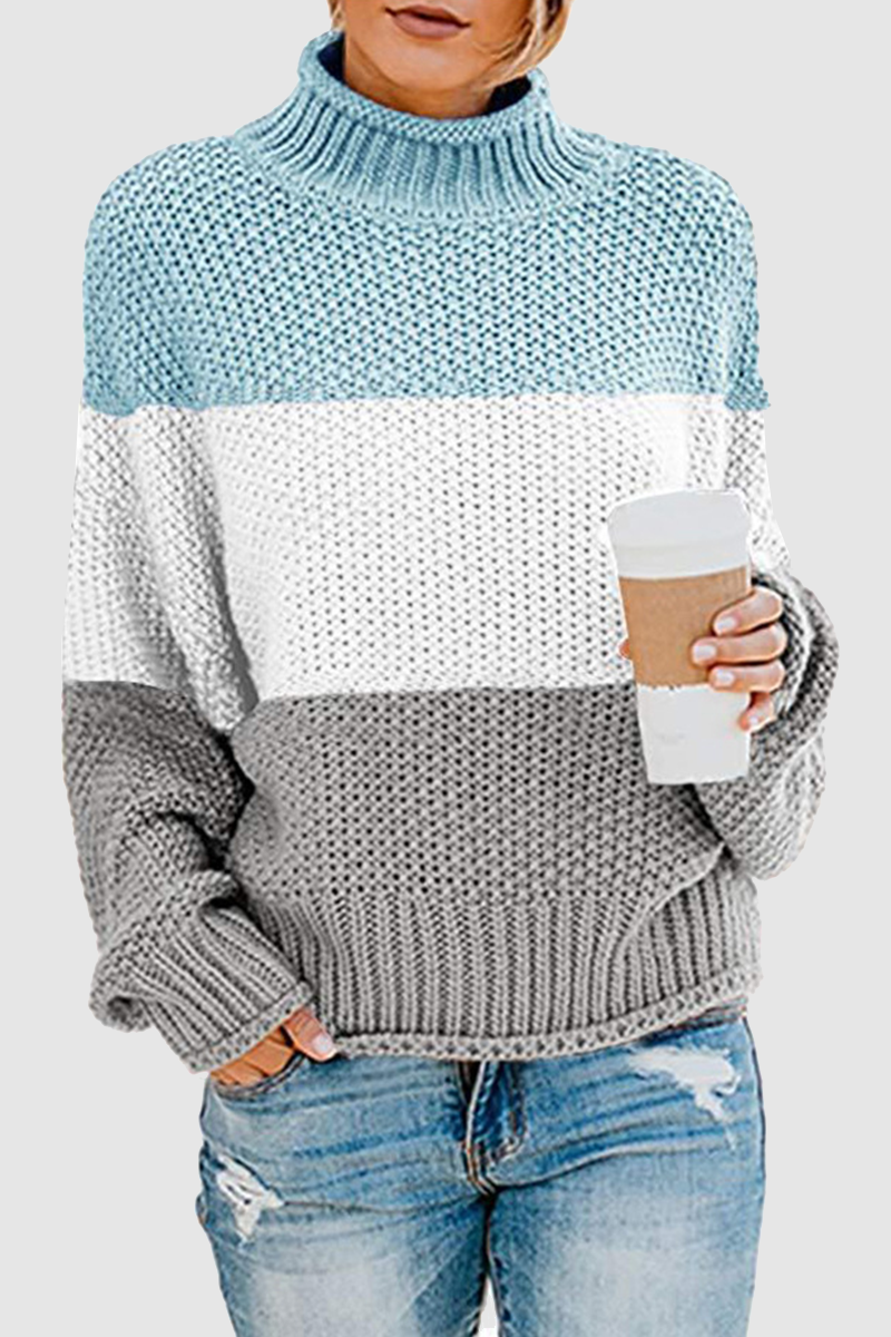 Suéteres casuales de cuello alto con patchwork en contraste (7 colores)