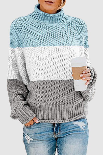 Suéteres casuales de cuello alto con patchwork en contraste (7 colores)