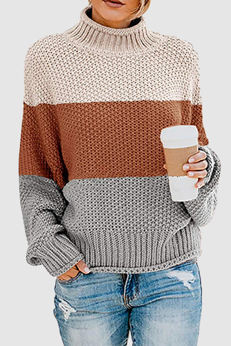 Suéteres casuales de cuello alto con patchwork en contraste (7 colores)