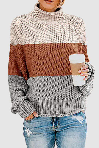 Suéteres casuales de cuello alto con patchwork en contraste (7 colores)