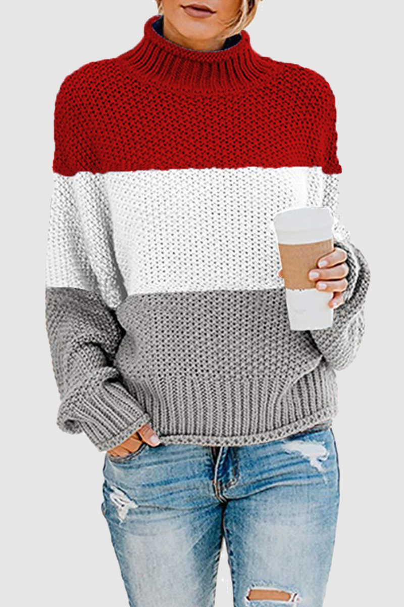 Suéteres casuales de cuello alto con patchwork en contraste (7 colores)