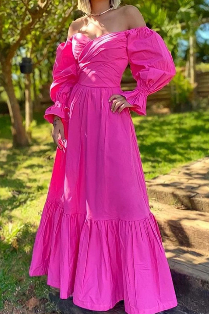 Vestidos de línea A con hombros descubiertos y patchwork liso de moda urbana