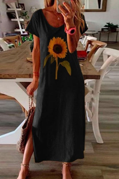 Vestidos de falda lápiz con cuello redondo y abertura con estampado casual de moda