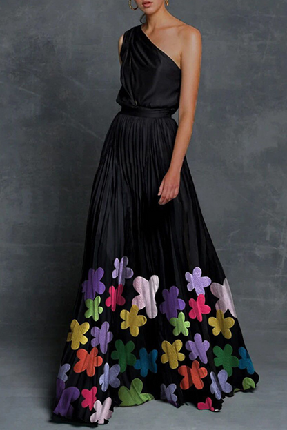 Elegante vestido de moda con falda y cuello oblicuo en contraste de patchwork (7 colores)