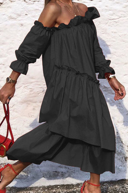 Vestidos irregulares con hombros descubiertos y patchwork lisos de moda callejera