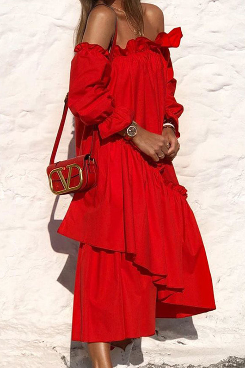 Vestidos irregulares con hombros descubiertos y patchwork lisos de moda callejera