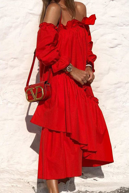 Vestidos irregulares con hombros descubiertos y patchwork lisos de moda callejera