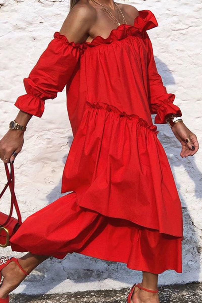 Vestidos irregulares con hombros descubiertos y patchwork lisos de moda callejera