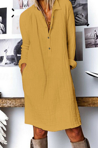 Vestidos casuales de calle con cuello vuelto y hebilla sólida (3 colores)
