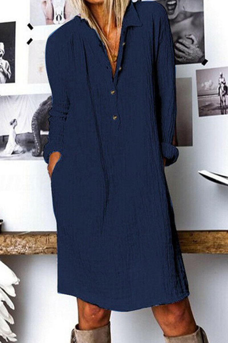 Vestidos casuales de calle con cuello vuelto y hebilla sólida (3 colores)