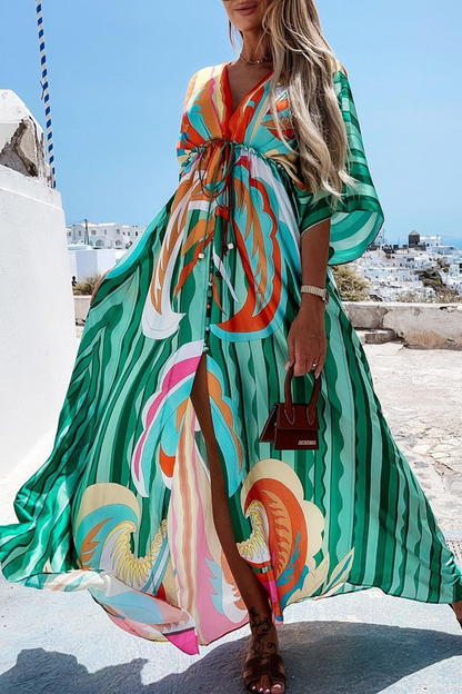 Vestido elegante de moda con escote en V y abertura en el frenillo (4 colores)