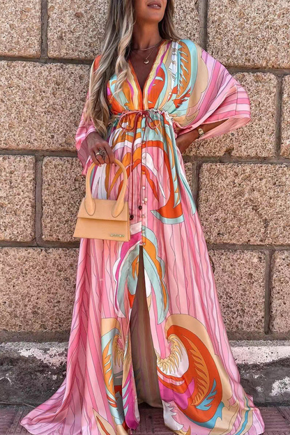 Vestido elegante de moda con escote en V y abertura en el frenillo (4 colores)
