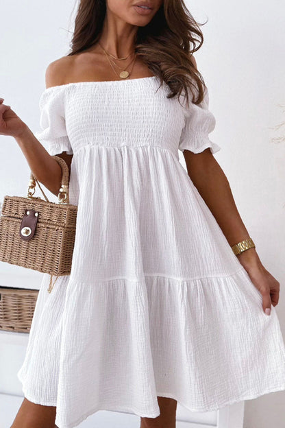 Vestidos de princesa casuales con hombros descubiertos y patchwork liso (3 colores)