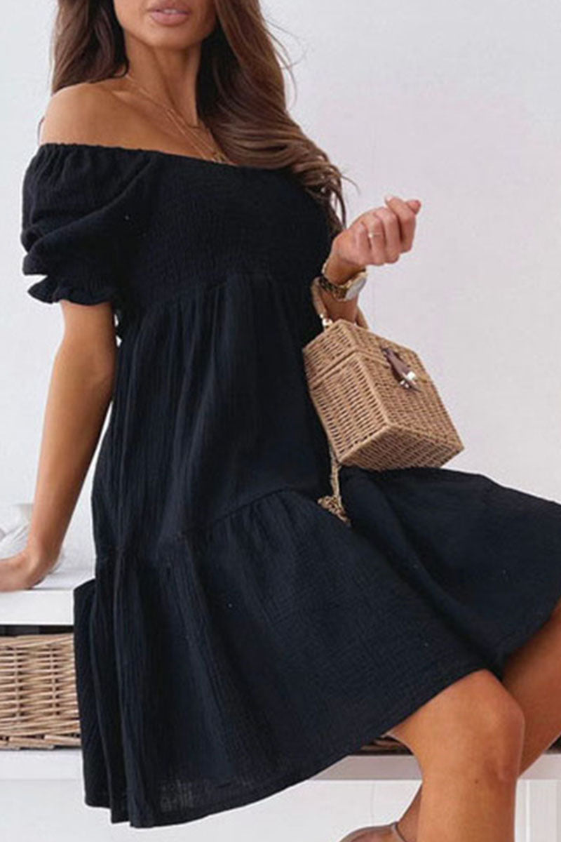 Vestidos de princesa casuales con hombros descubiertos y patchwork liso (3 colores)