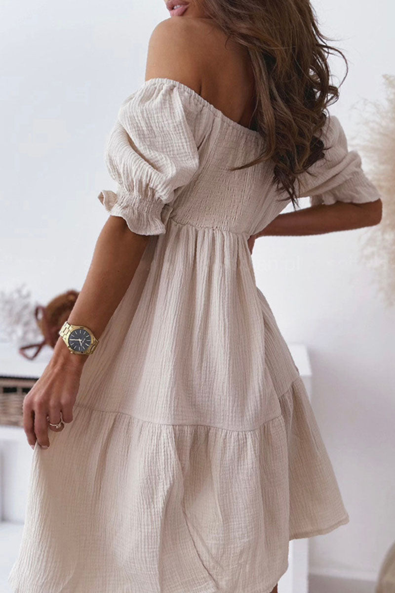 Vestidos de princesa casuales con hombros descubiertos y patchwork liso (3 colores)