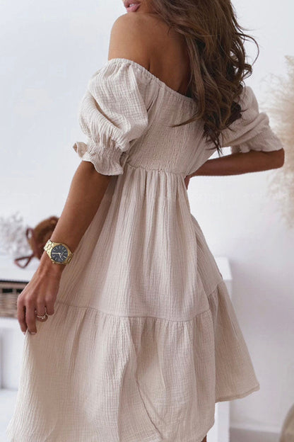 Vestidos de princesa casuales con hombros descubiertos y patchwork liso (3 colores)