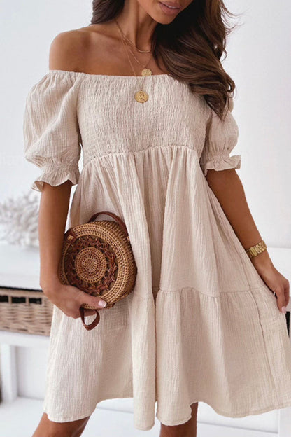 Vestidos de princesa casuales con hombros descubiertos y patchwork liso (3 colores)