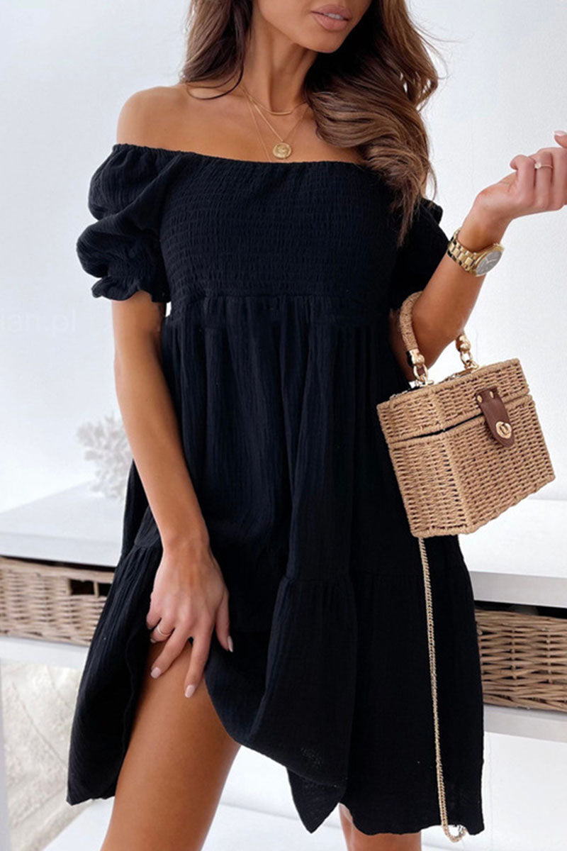 Vestidos de princesa casuales con hombros descubiertos y patchwork liso (3 colores)