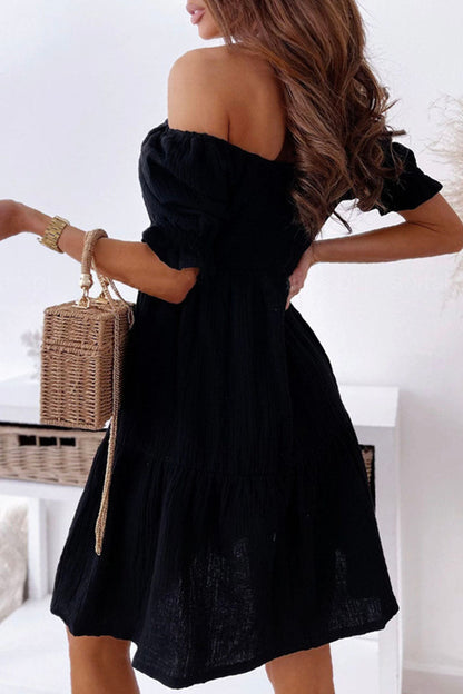 Vestidos de princesa casuales con hombros descubiertos y patchwork liso (3 colores)