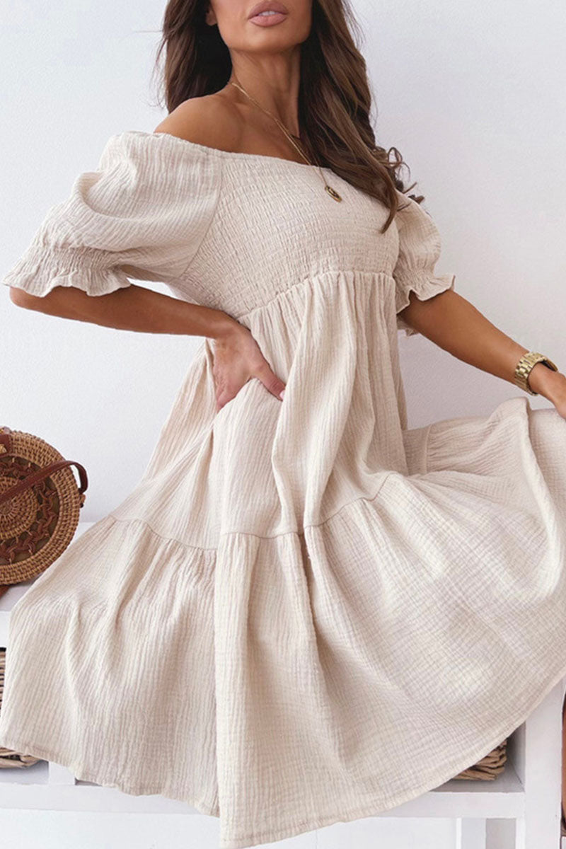 Vestidos de princesa casuales con hombros descubiertos y patchwork liso (3 colores)