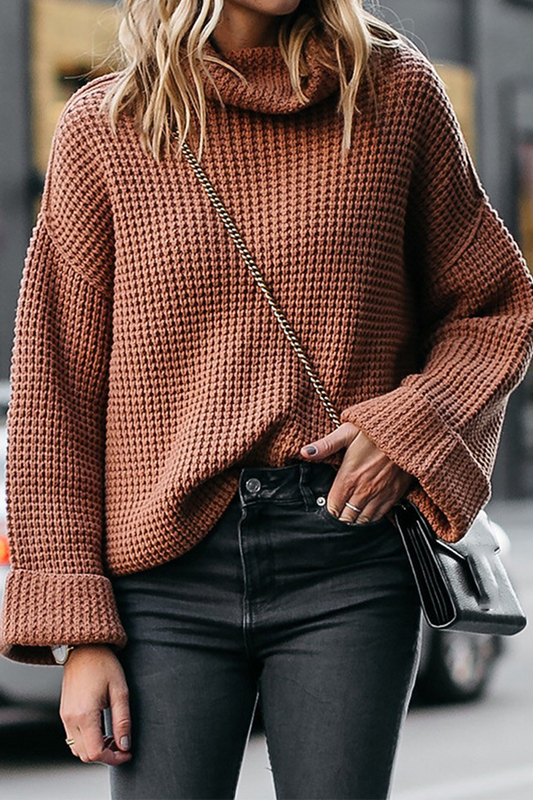 Suéteres casuales de cuello alto con parches sólidos (6 colores)