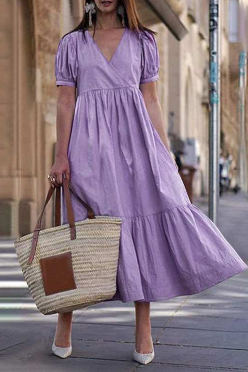 Vestidos de princesa con escote en V, de moda, informales, lisos y con abertura en la parte superior (4 colores)