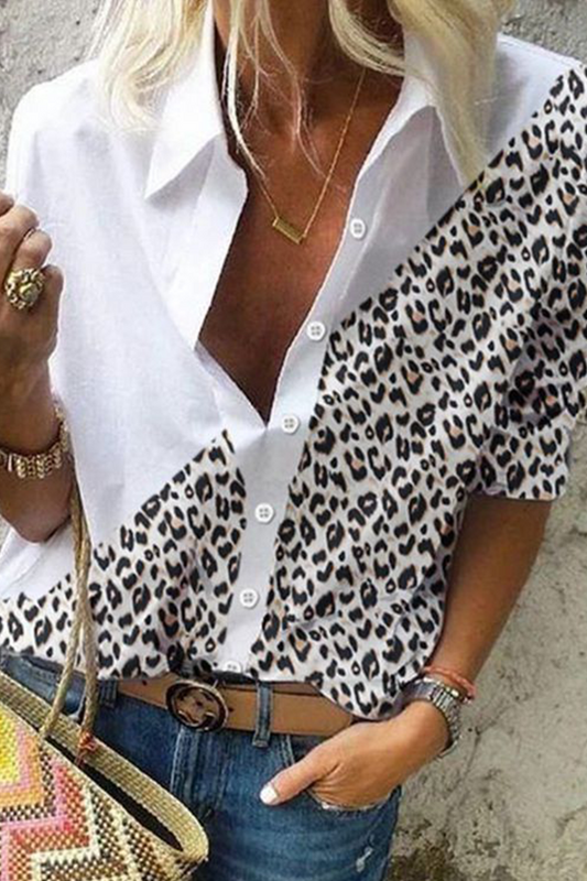 Blusa informal de cuello vuelto con hebilla de leopardo (3 colores)
