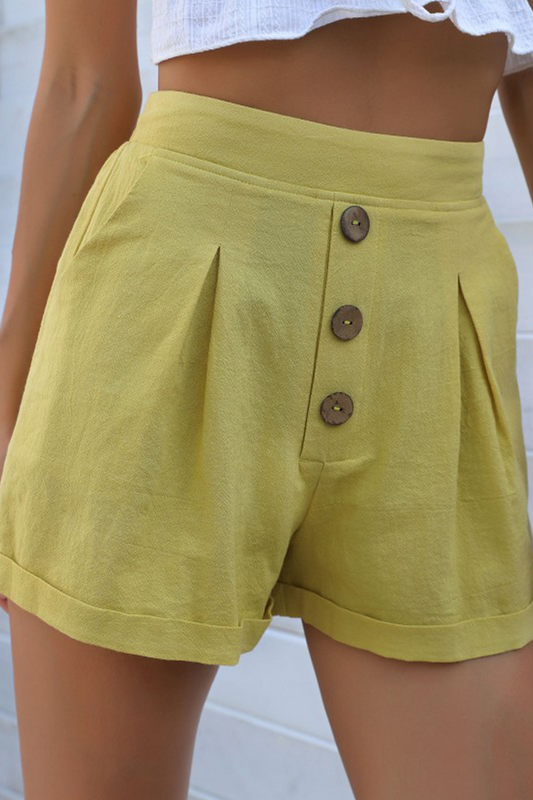 Pantalones casuales de pierna ancha, holgados, de color liso, con botones y abertura en la unión