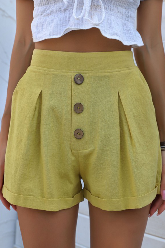 Pantalones casuales de pierna ancha, holgados, de color liso, con botones y abertura en la unión