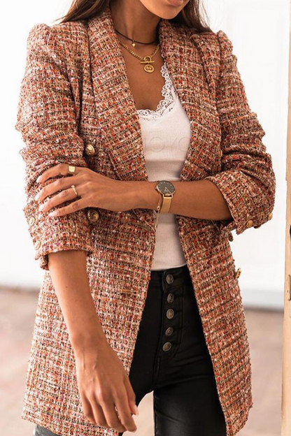 Prenda de abrigo elegante estilo británico con cuello vuelto y hebilla con estampado a cuadros (3 colores)