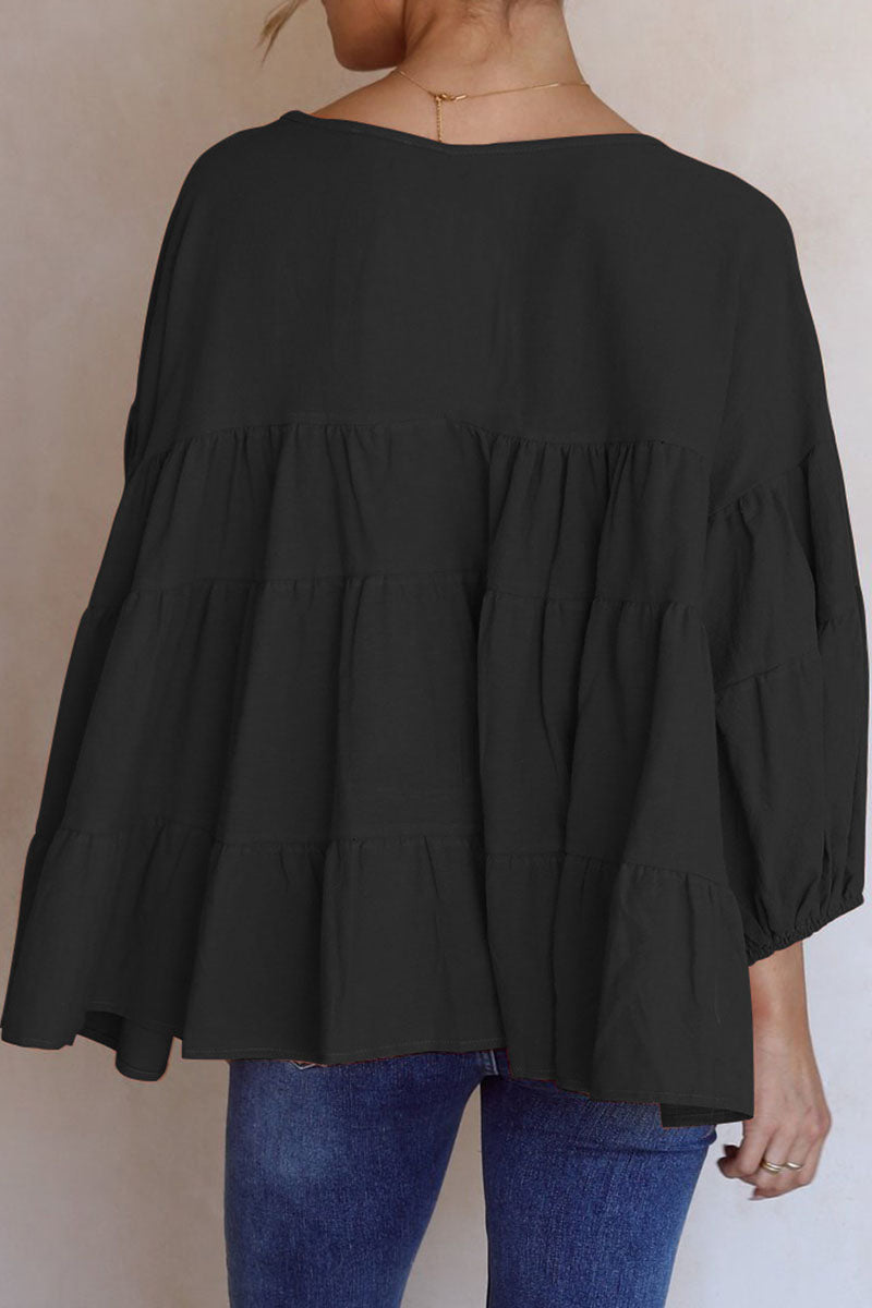Tops casuales de moda con cuello en V y abertura en la parte superior lisa