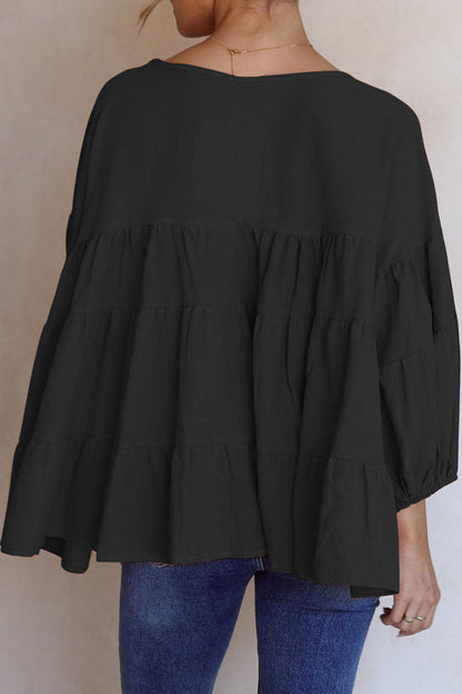 Tops casuales de moda con cuello en V y abertura en la parte superior lisa