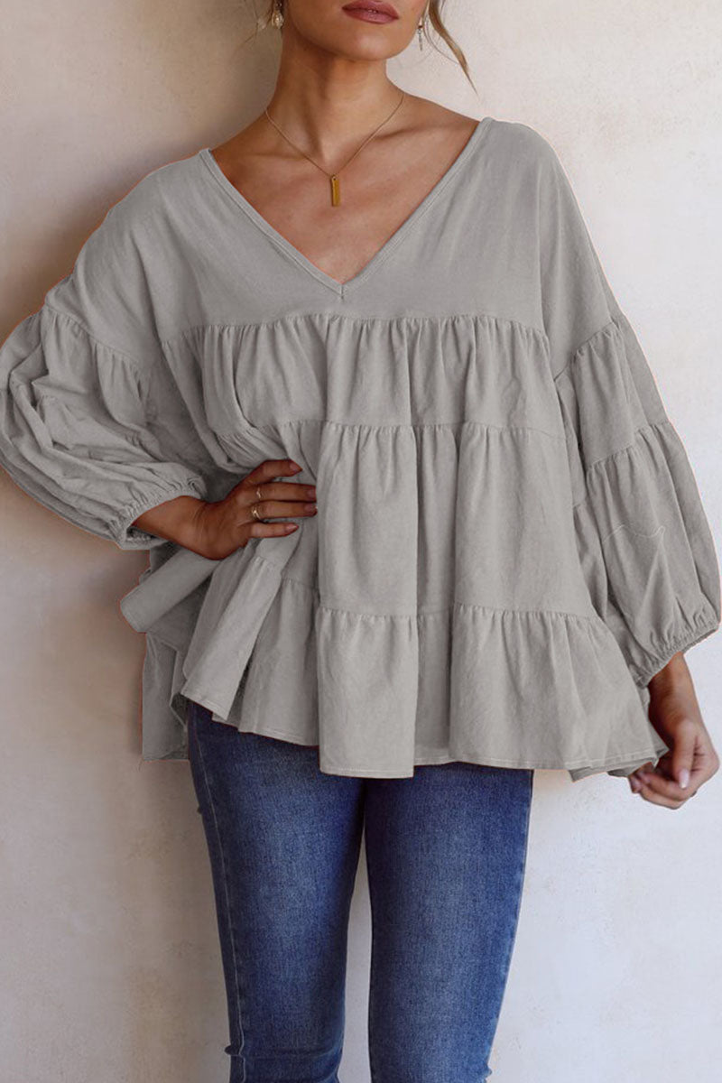 Tops casuales de moda con cuello en V y abertura en la parte superior lisa