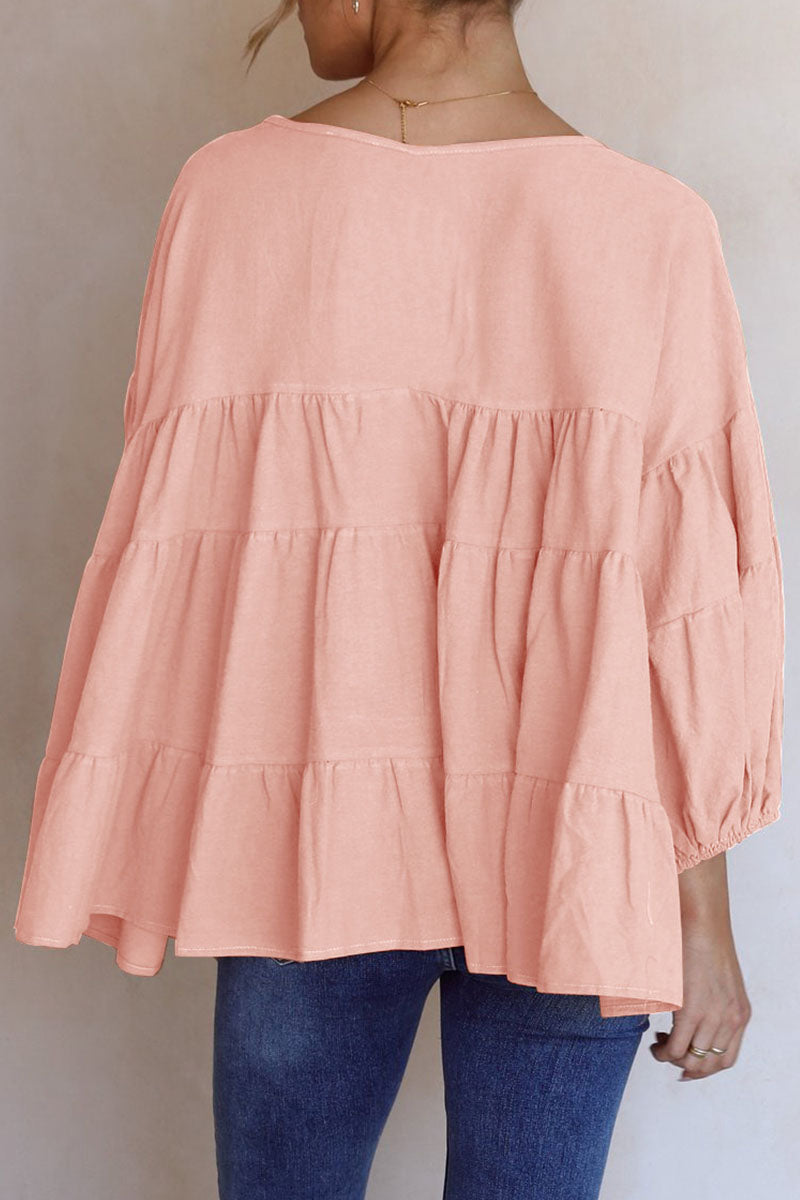 Tops casuales de moda con cuello en V y abertura en la parte superior lisa