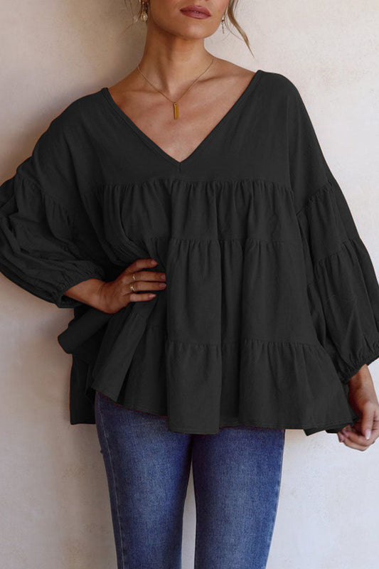 Tops casuales de moda con cuello en V y abertura en la parte superior lisa