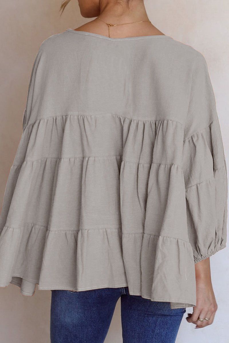 Tops casuales de moda con cuello en V y abertura en la parte superior lisa
