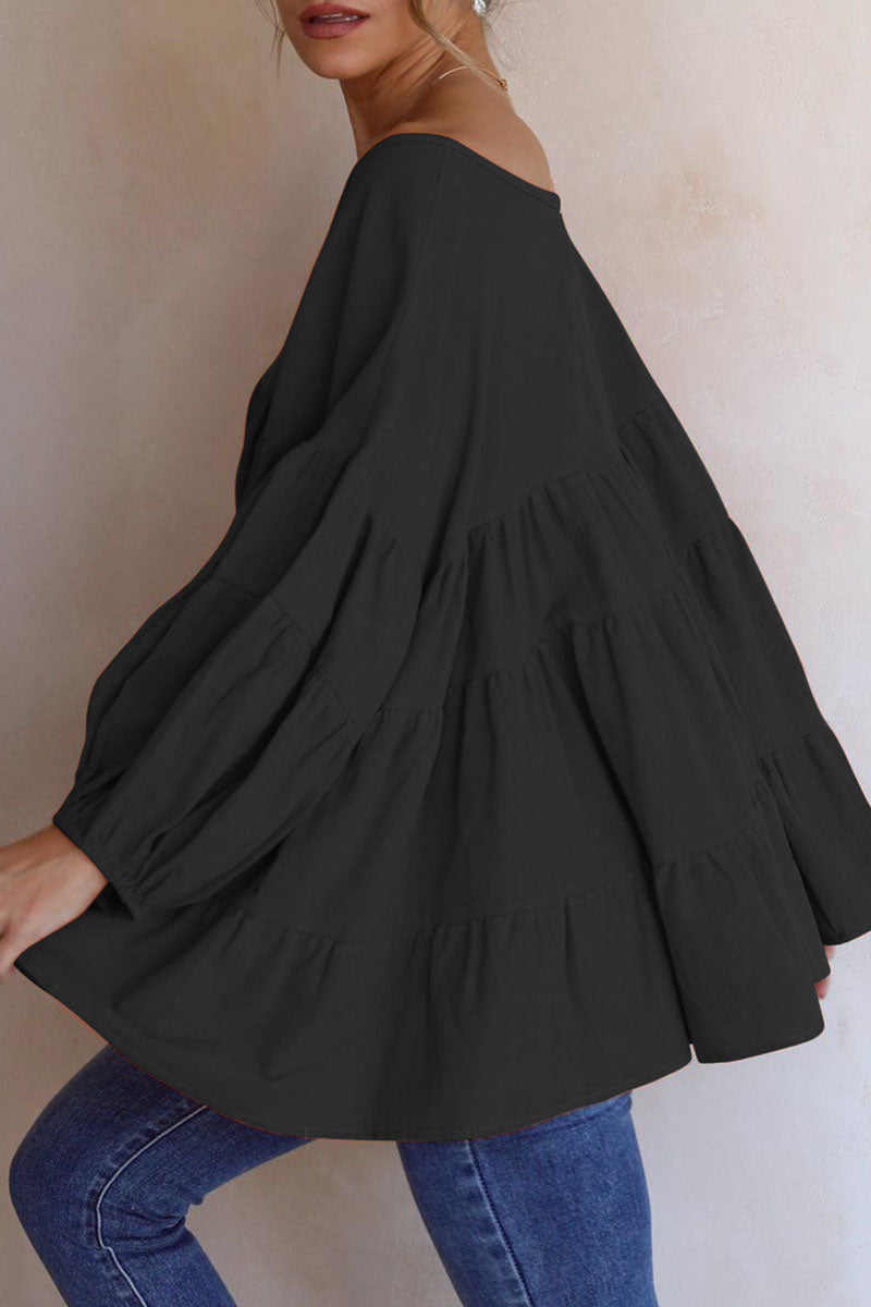 Tops casuales de moda con cuello en V y abertura en la parte superior lisa