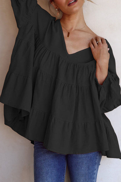 Tops casuales de moda con cuello en V y abertura en la parte superior lisa