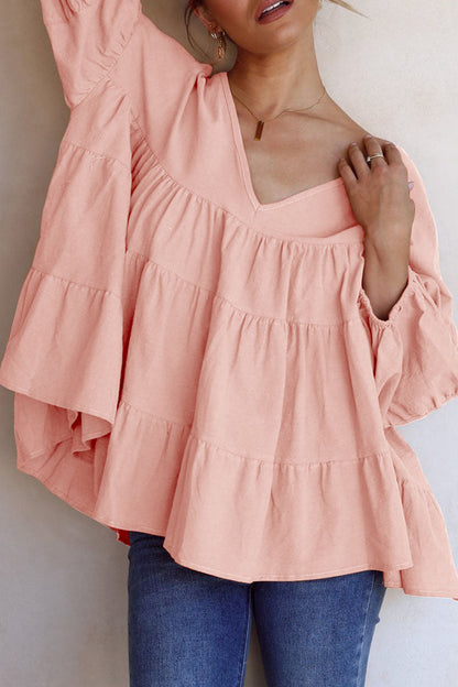 Tops casuales de moda con cuello en V y abertura en la parte superior lisa