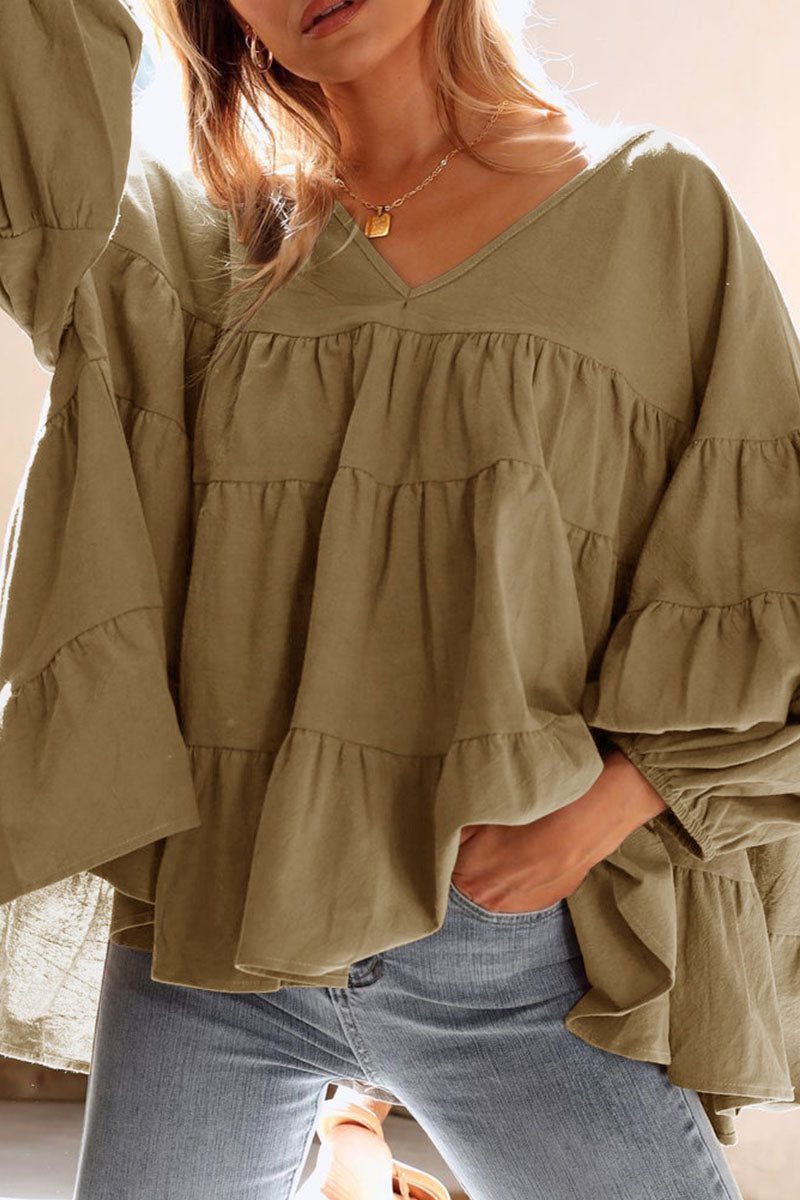 Tops casuales de moda con cuello en V y abertura en la parte superior lisa
